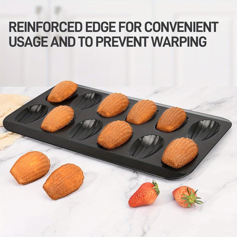 2pcs Carbon Steel Madeleine Flat Pans 12 Cup Shell Shaped Cake Molds Non Stick Baking Trays for Oven Home Baking Tools - Image 5