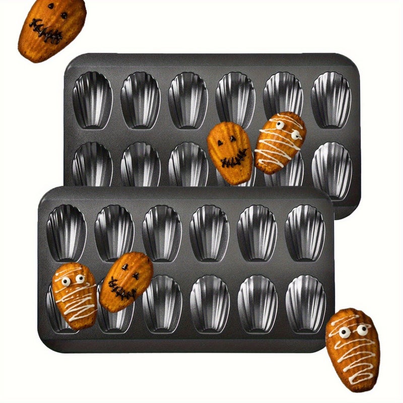 2pcs Carbon Steel Madeleine Flat Pans 12 Cup Shell Shaped Cake Molds Non Stick Baking Trays for Oven Home Baking Tools - Image 1
