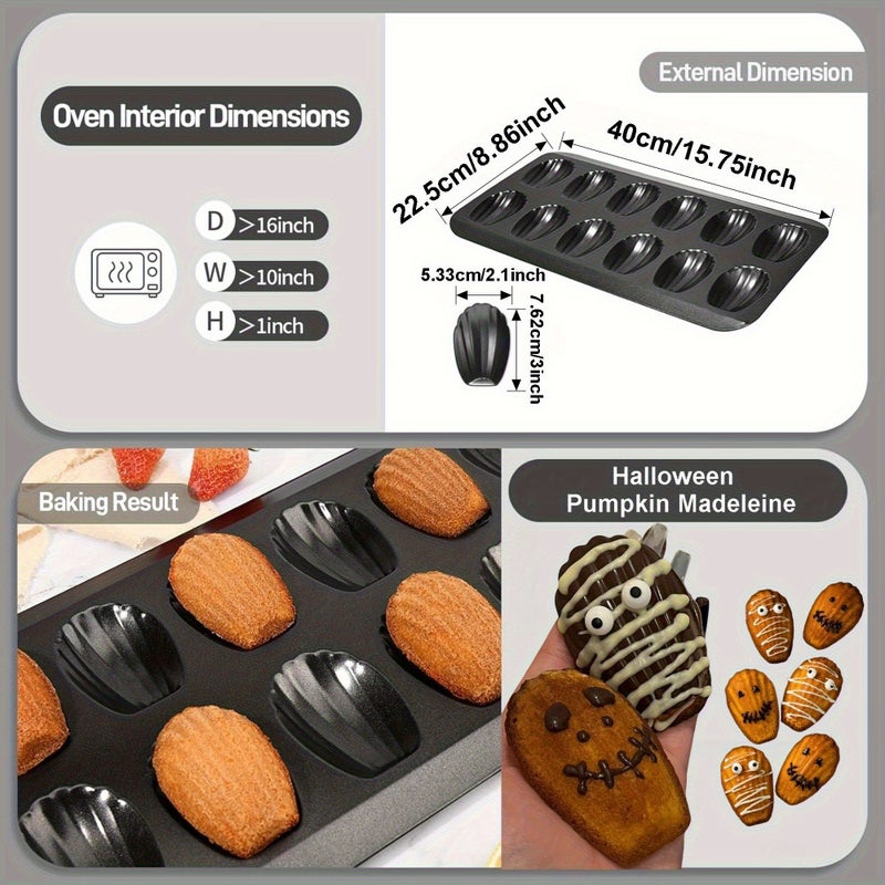 2pcs Carbon Steel Madeleine Flat Pans 12 Cup Shell Shaped Cake Molds Non Stick Baking Trays for Oven Home Baking Tools - Image 3