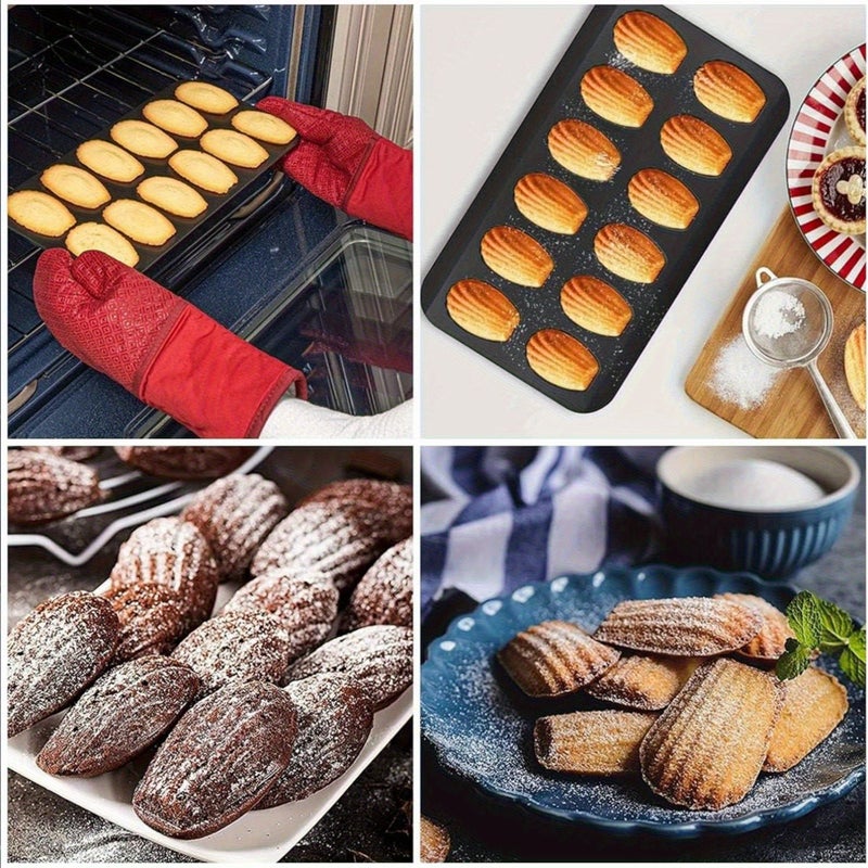 2pcs Carbon Steel Madeleine Flat Pans 12 Cup Shell Shaped Cake Molds Non Stick Baking Trays for Oven Home Baking Tools - Image 2