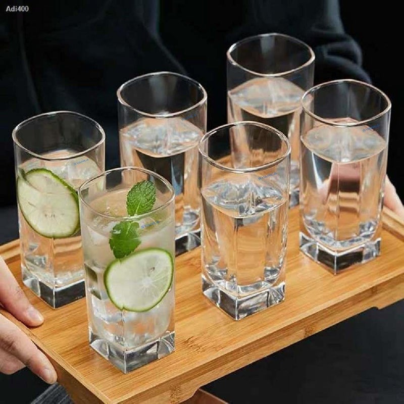 SYANKA Italian Premium Juice and Water Glasses Set of 8 Transparent 300ml Drinking Water Glasses Stylish and Crystal Square Highball Glasses for Juice Water and Cocktails - Image 5