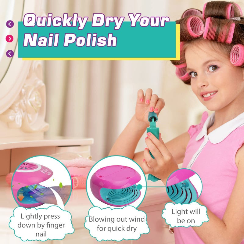 Amagoing Nail Art Kit for Girls, Kids Nail Polish Play Set with Nail Dryer, 2 in 1 Nail Pens,Sticky Cartoon Fake Nail, DIY Sticker, Nail Studio Decoration Birthday Christmas Gift for Kids Age 6-12 - Image 2