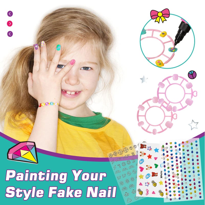 Amagoing Nail Art Kit for Girls, Kids Nail Polish Play Set with Nail Dryer, 2 in 1 Nail Pens,Sticky Cartoon Fake Nail, DIY Sticker, Nail Studio Decoration Birthday Christmas Gift for Kids Age 6-12 - Image 5