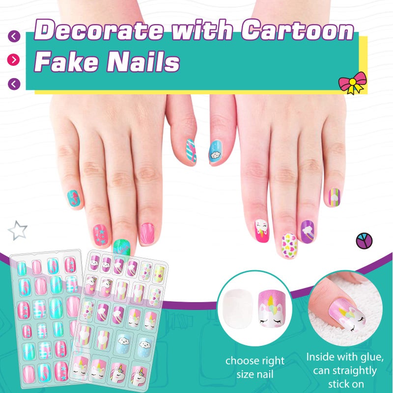 Amagoing Nail Art Kit for Girls, Kids Nail Polish Play Set with Nail Dryer, 2 in 1 Nail Pens,Sticky Cartoon Fake Nail, DIY Sticker, Nail Studio Decoration Birthday Christmas Gift for Kids Age 6-12 - Image 4