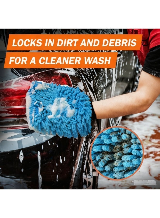 Car Wash Mitt, 2Pcs Chenille Microfiber Wash Mitt, Scratch-Free & Lint-Free, Rich Foam, Highly Absorbent, Double Sided, Perfect for Car Washing and Detailing, Blue - Image 3