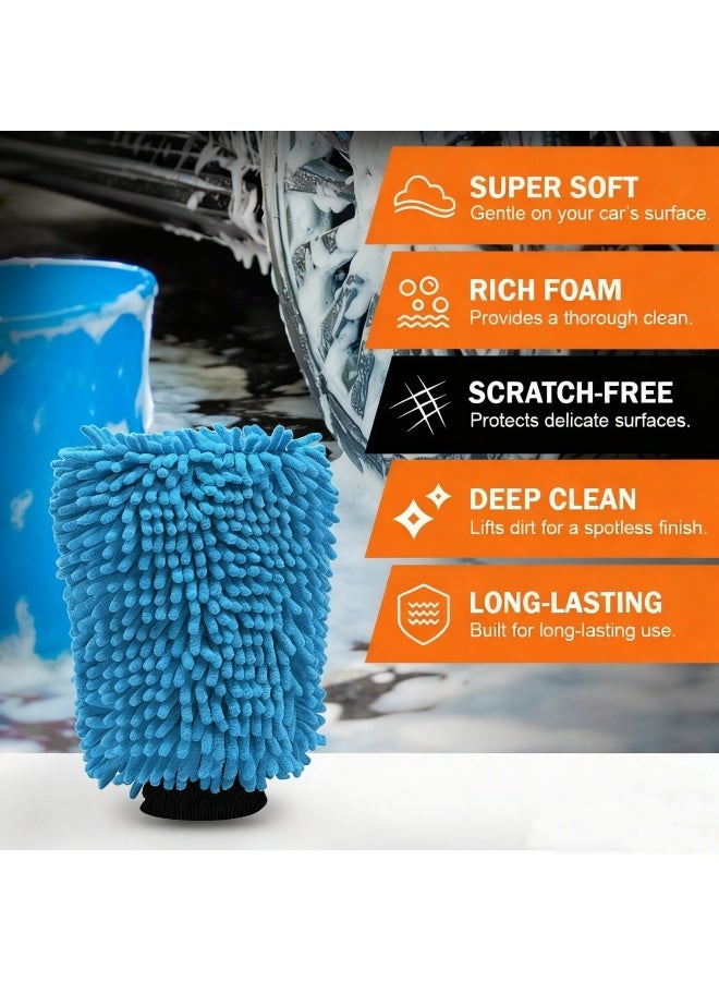 Car Wash Mitt, 2Pcs Chenille Microfiber Wash Mitt, Scratch-Free & Lint-Free, Rich Foam, Highly Absorbent, Double Sided, Perfect for Car Washing and Detailing, Blue - Image 5