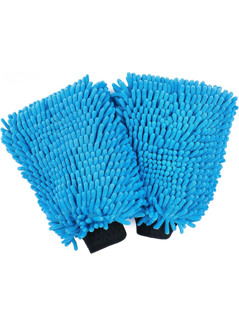 Car Wash Mitt, 2Pcs Chenille Microfiber Wash Mitt, Scratch-Free & Lint-Free, Rich Foam, Highly Absorbent, Double Sided, Perfect for Car Washing and Detailing, Blue - Image 1