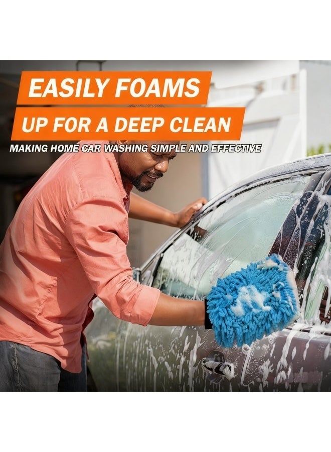 Car Wash Mitt, 2Pcs Chenille Microfiber Wash Mitt, Scratch-Free & Lint-Free, Rich Foam, Highly Absorbent, Double Sided, Perfect for Car Washing and Detailing, Blue - Image 4