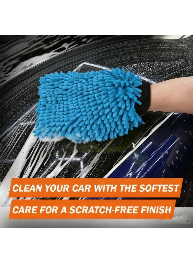 Car Wash Mitt, 2Pcs Chenille Microfiber Wash Mitt, Scratch-Free & Lint-Free, Rich Foam, Highly Absorbent, Double Sided, Perfect for Car Washing and Detailing, Blue - Image 2