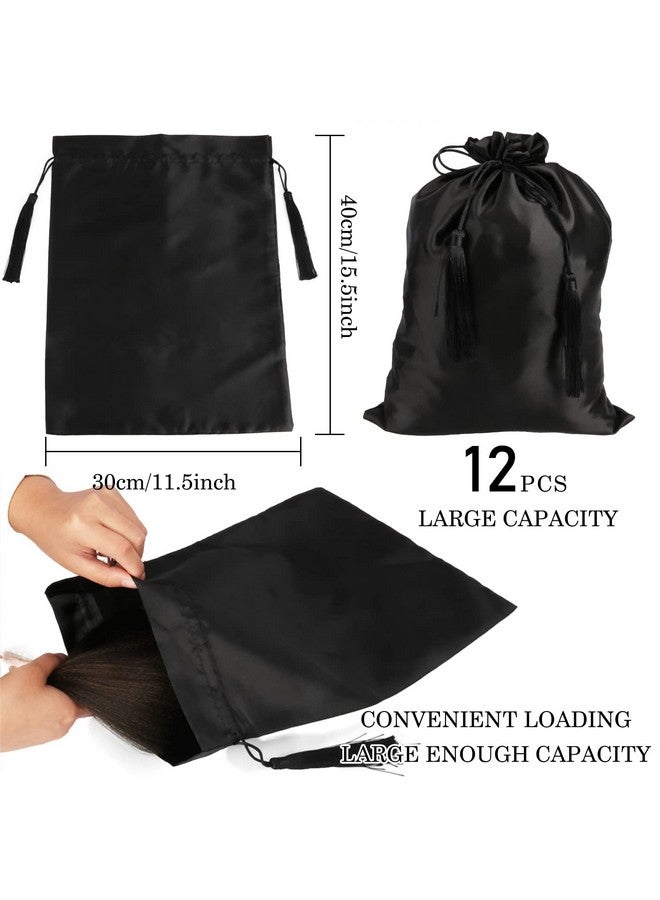 Jelyne 12 Pcs Large Silk Satin Bags Hair Storage Bag With Drawstring Tassel For Packaging Wigsbundleshair Extensions And Hair Tools 11.8X15.7Inch Multipurpose Large Bags - Image 2