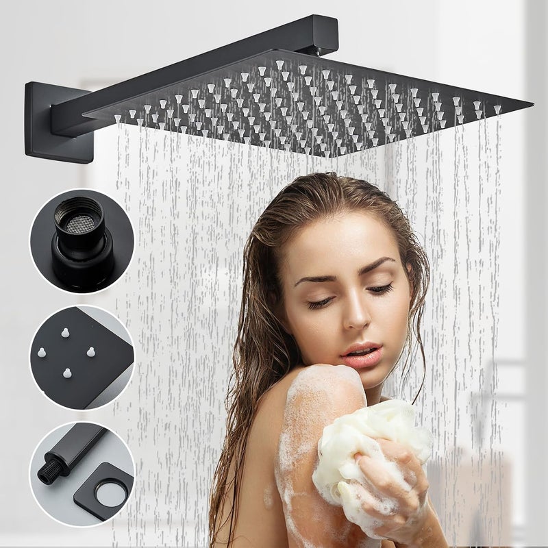 Ackwave Shower Faucet 10 Inches Matte Black Shower System with Rainfall Shower Head and Handheld Spray Bathroom Luxury Rain Shower Faucet Set Complete Wall Mounted - Image 3