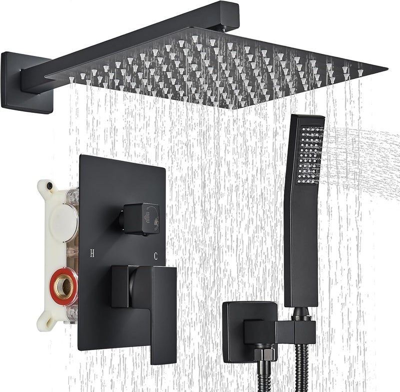 Ackwave Shower Faucet 10 Inches Matte Black Shower System with Rainfall Shower Head and Handheld Spray Bathroom Luxury Rain Shower Faucet Set Complete Wall Mounted - Image 1