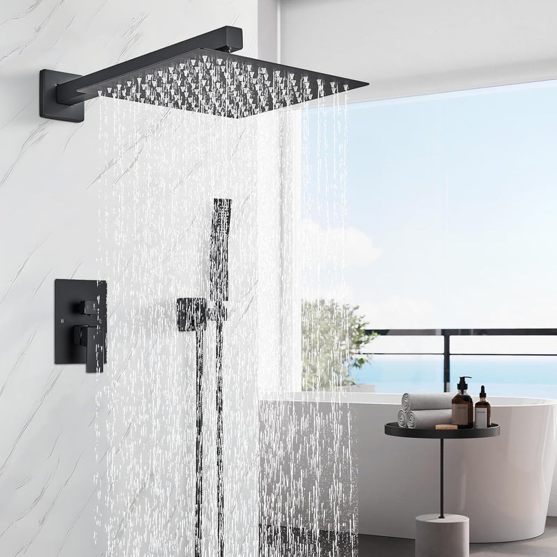 Ackwave Shower Faucet 10 Inches Matte Black Shower System with Rainfall Shower Head and Handheld Spray Bathroom Luxury Rain Shower Faucet Set Complete Wall Mounted - Image 2