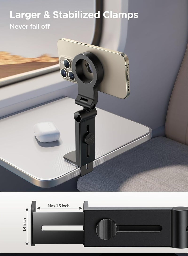 ELTRAZONE 2-Pack Airplane Phone Holder Hands-Free Mount, Adjustable Stand for iPhone 15 Pro Max, iPhone 14/13/12, Magsafe-Compatible, Travel Essential for Airplane Tray Table, Car & Desk Mount for Smartphones - Image 4