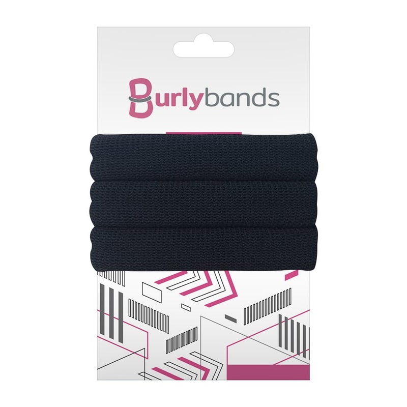 Burlybands Large Hair Ties for Thick, Heavy or Curly Hair - Non-Slip, Non-Damage, Seamless Women's Ponytail Scrunchies - Black, 3 Pcs - Image 1