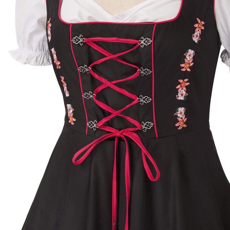 JASAMBAC German Authentic Drindl Costumes Oktoberfest Top Dirndl Dress Halloween Size L Color Red - Image 4