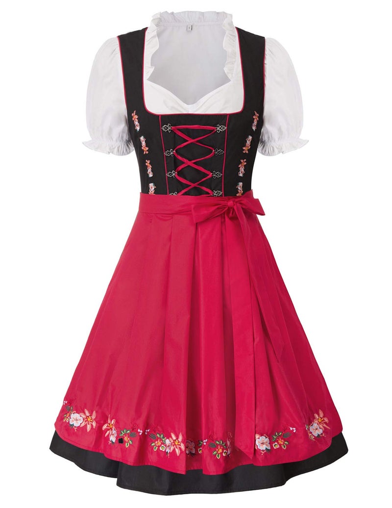 JASAMBAC German Authentic Drindl Costumes Oktoberfest Top Dirndl Dress Halloween Size L Color Red - Image 1