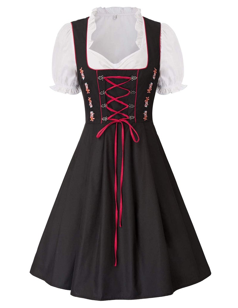 JASAMBAC German Authentic Drindl Costumes Oktoberfest Top Dirndl Dress Halloween Size L Color Red - Image 3