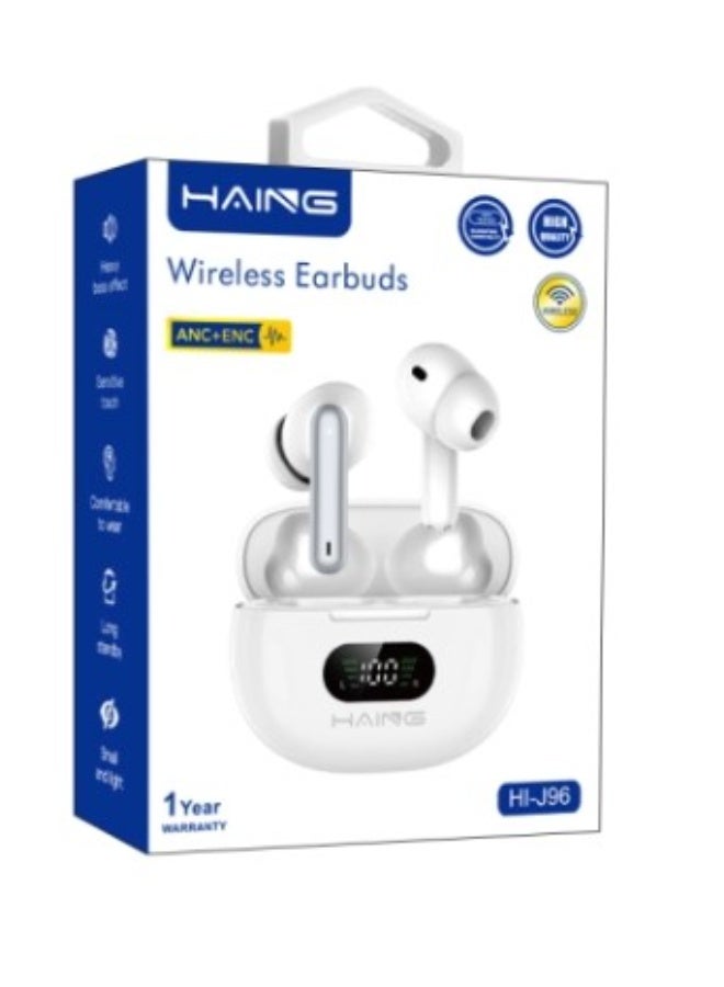 Haing سماعة أذن لاسلكية مع علبة شحن بيضاء - Image 1