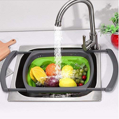 Skyzone Foldable Drain Basket Silicone Adjustable Collapsible Colander Vegetable Fruits Washing Strainer Kitchenware - Image 1