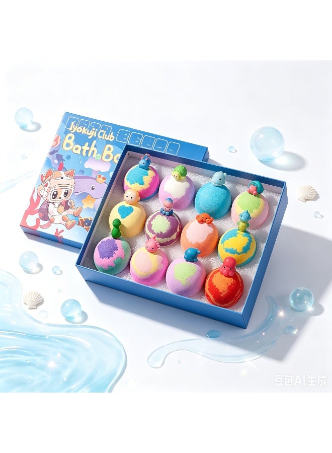 12 PCS Deep Sea Creature Kids Bath Bombs Gift Box, Scented Bubble Bath Fizzers With Random Cute Underwater Animal Surprise Mini Figurines, Gentle Skin-nourishing Bath Salt Balls, Eid Birthday Holiday Present for Boys and Girls - Image 1