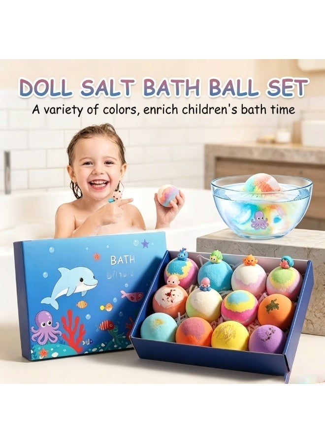 12 PCS Deep Sea Creature Kids Bath Bombs Gift Box, Scented Bubble Bath Fizzers With Random Cute Underwater Animal Surprise Mini Figurines, Gentle Skin-nourishing Bath Salt Balls, Eid Birthday Holiday Present for Boys and Girls - Image 2