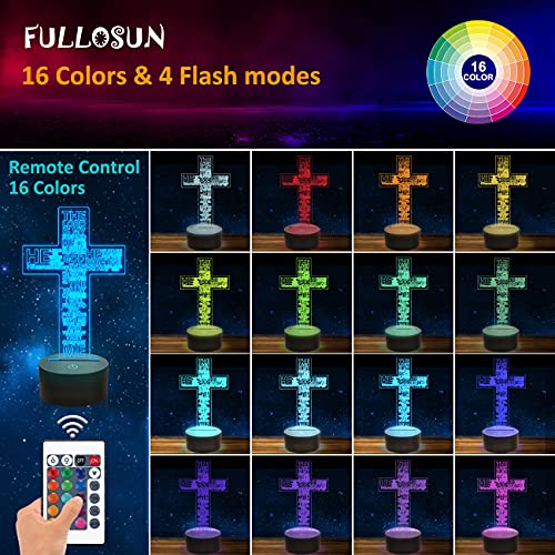 FULLOSUN Jesus Cross 3D Night Light, Christ Optical Illusion Lights 16 Colors Change with Remote Control, The Lord Desk Lamps Room Home Decor Xmas Birthday Easter Gifts - Image 2