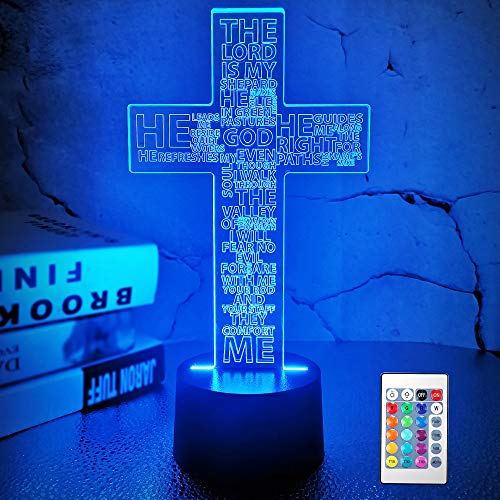 FULLOSUN Jesus Cross 3D Night Light, Christ Optical Illusion Lights 16 Colors Change with Remote Control, The Lord Desk Lamps Room Home Decor Xmas Birthday Easter Gifts - Image 1