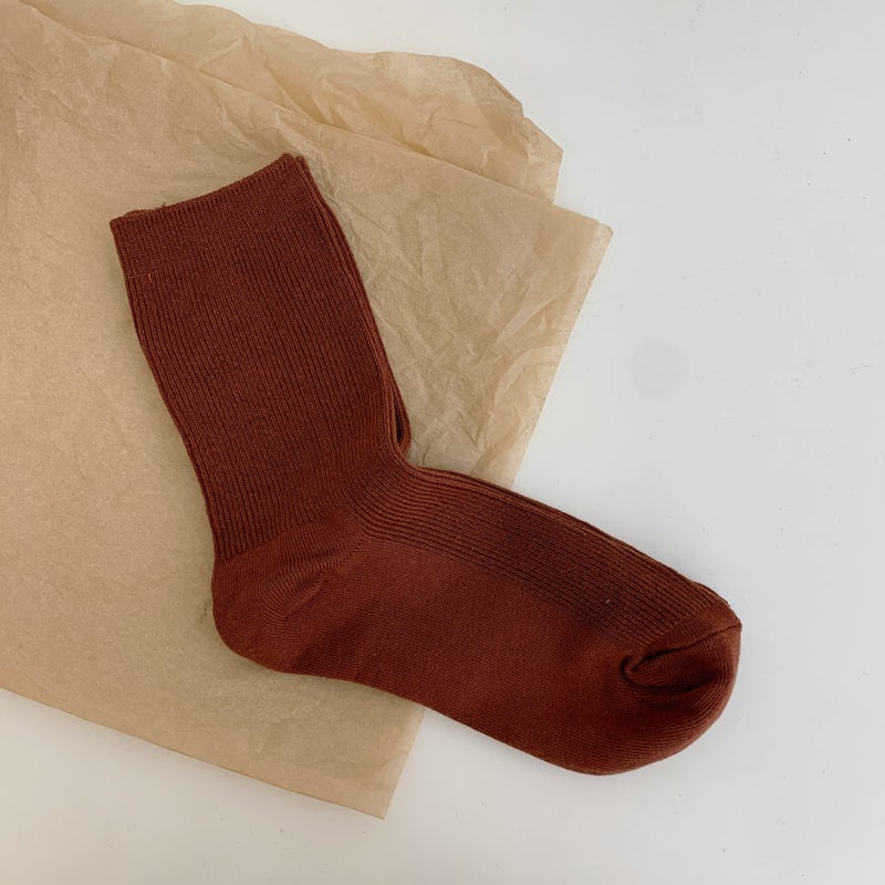 Korean Style Cotton Tube Socks Red and Brown
