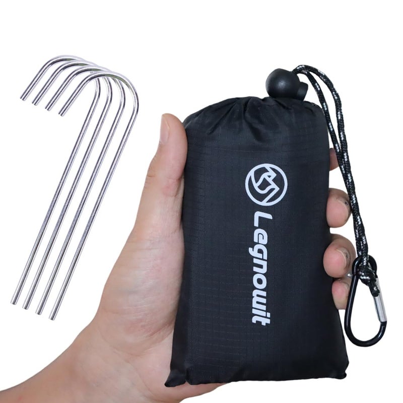 Legnowit Outdoor Pocket Blanket, 55"x39" Packable Compact Lightweight Small Picnic Blanket, Water Resistant Fast Dry Ground Cover for Beach Concert Festival Camping Hiking, Stakes Included (Black) - Image 1