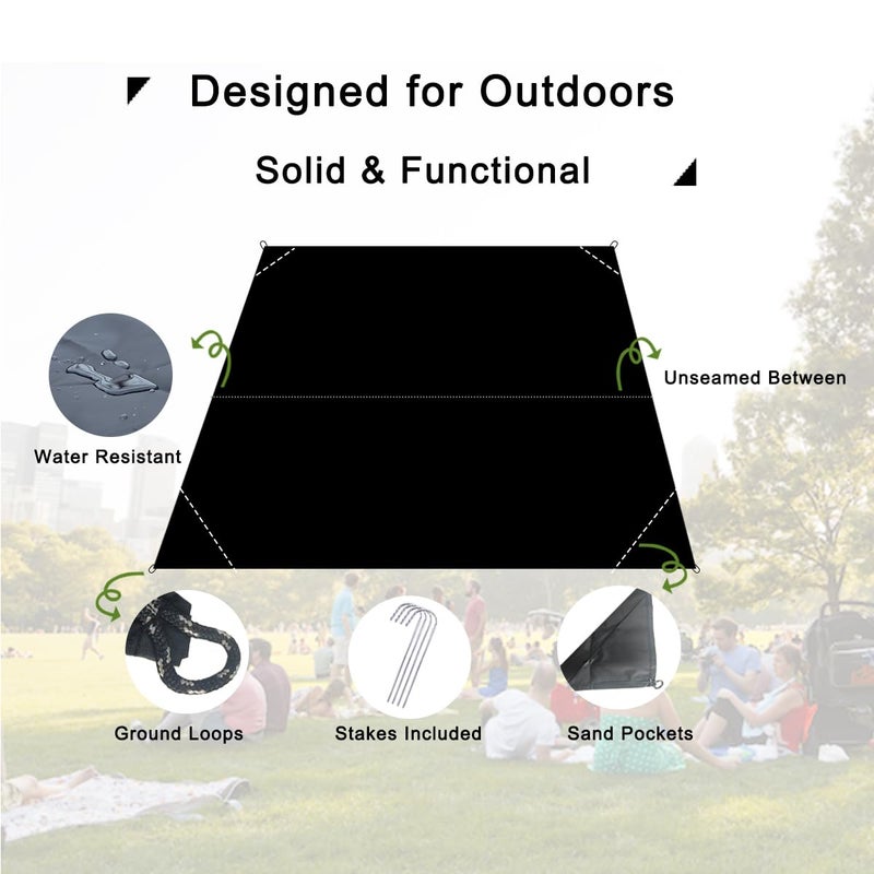 Legnowit Outdoor Pocket Blanket, 55"x39" Packable Compact Lightweight Small Picnic Blanket, Water Resistant Fast Dry Ground Cover for Beach Concert Festival Camping Hiking, Stakes Included (Black) - Image 3