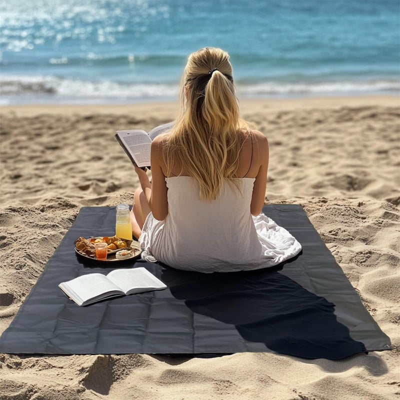 Legnowit Outdoor Pocket Blanket, 55"x39" Packable Compact Lightweight Small Picnic Blanket, Water Resistant Fast Dry Ground Cover for Beach Concert Festival Camping Hiking, Stakes Included (Black) - Image 4