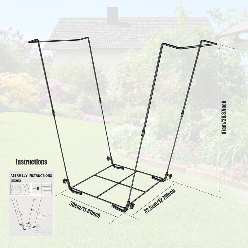 windforgecraft Generic Trash Bag Stand Holder Outdoor Metal Garden Garbage Bag Support Frame Multi-Use Portable Refuse Bag Rack Garden Trash Bag Holder Easy to Assemble for Leaves Camping Weeding Lawn Party - Image 4