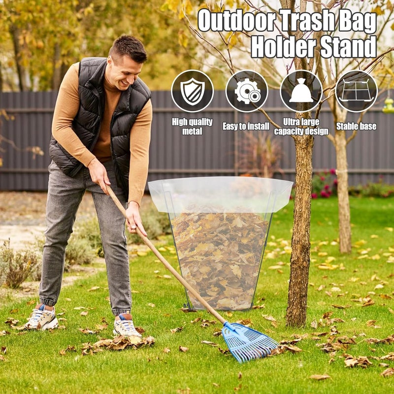 windforgecraft Generic Trash Bag Stand Holder Outdoor Metal Garden Garbage Bag Support Frame Multi-Use Portable Refuse Bag Rack Garden Trash Bag Holder Easy to Assemble for Leaves Camping Weeding Lawn Party - Image 2