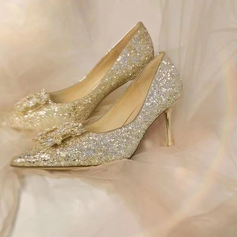Wedding Shoes 2023 New Wedding Shoes Daily Wearable Crystal High Heels Wedding Shoes Xiuhe Wedding Dress Two-Wear French Style - Image 4
