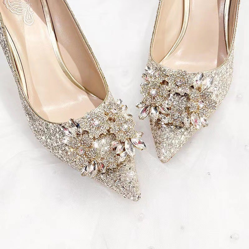 Wedding Shoes 2023 New Wedding Shoes Daily Wearable Crystal High Heels Wedding Shoes Xiuhe Wedding Dress Two-Wear French Style - Image 5