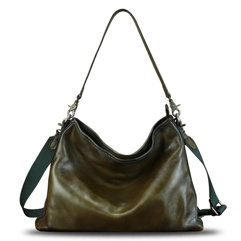 LRTO Genuine Leather Hobo Bag for Women Tote Bag Vintage Handmade Shoulder Bag Crossbody Satchel Purses Pouch (Green) - Image 1