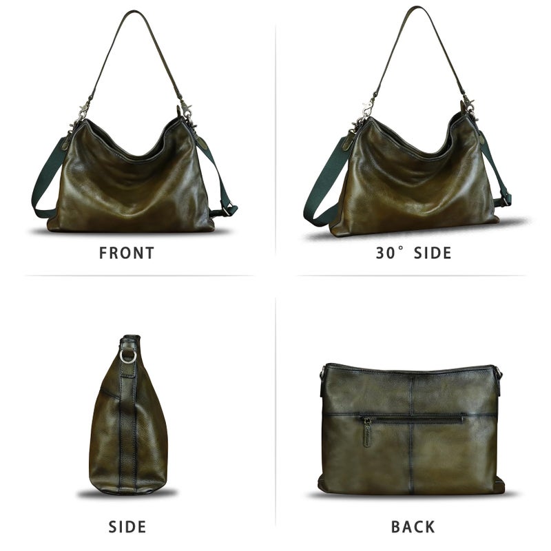 LRTO Genuine Leather Hobo Bag for Women Tote Bag Vintage Handmade Shoulder Bag Crossbody Satchel Purses Pouch (Green) - Image 4