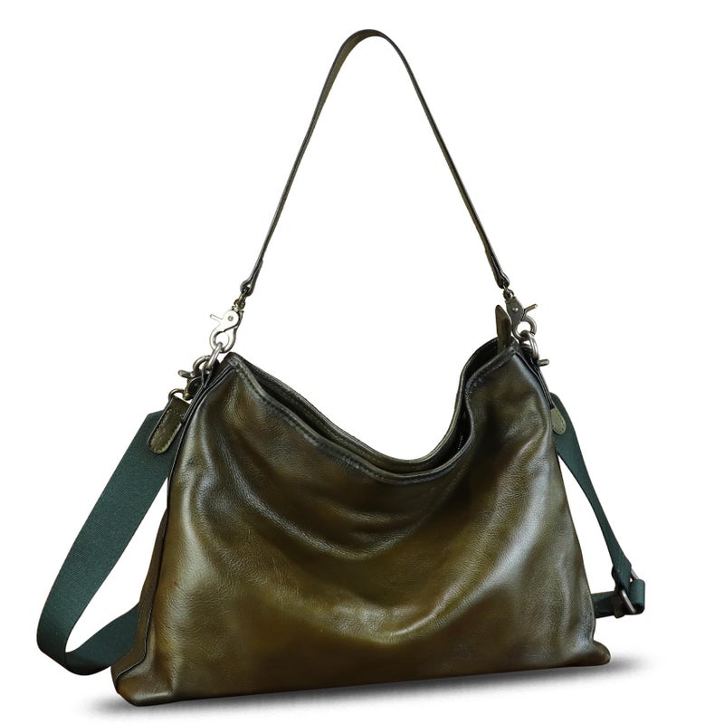 LRTO Genuine Leather Hobo Bag for Women Tote Bag Vintage Handmade Shoulder Bag Crossbody Satchel Purses Pouch (Green) - Image 2