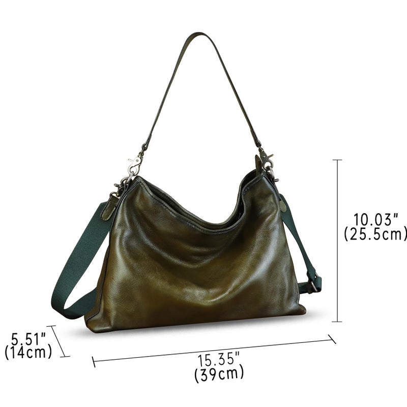 LRTO Genuine Leather Hobo Bag for Women Tote Bag Vintage Handmade Shoulder Bag Crossbody Satchel Purses Pouch (Green) - Image 5