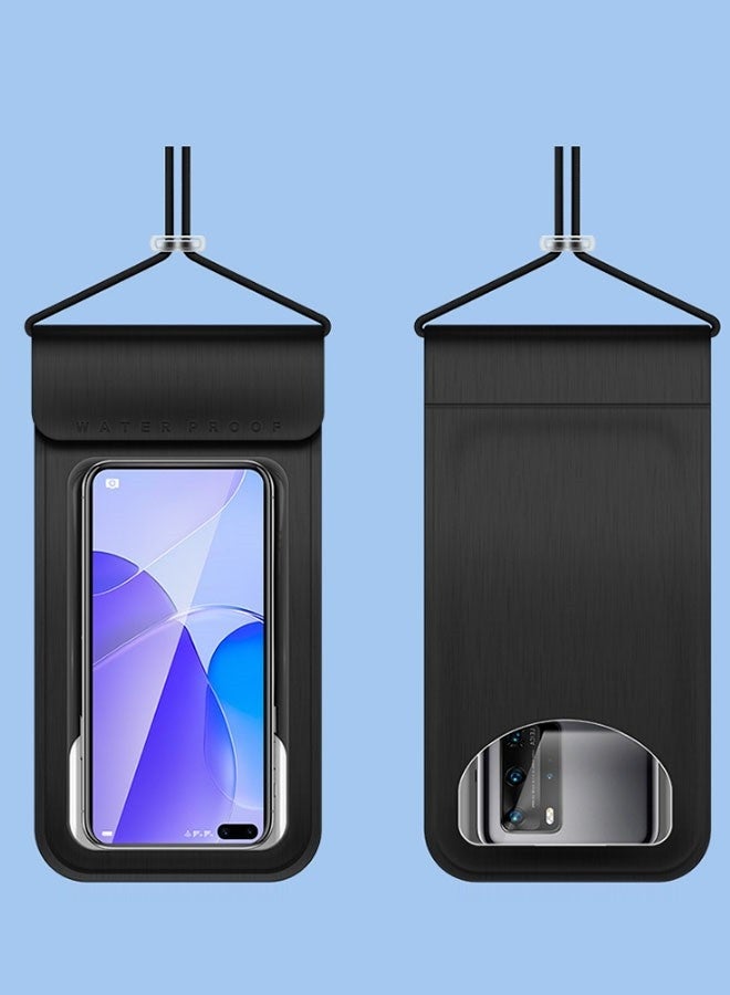 Transparent Waterproof Phone Case Touch Screen Under 6.5 Inches Mobile Phone Cover With Lanyard Phone Sealed Bag Swimming Diving(KY-PU001-Black)