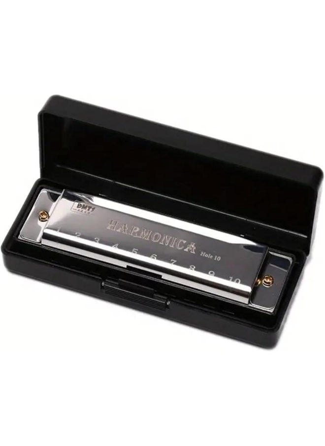 Megarya - MegArya 10 Holes Harmonica Musical Instrument Beginner Gift Copper Core Resin Harmonica (Silver) - Image 1