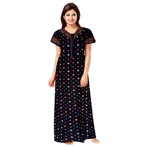 NEGLIGEE Nighty for Women Cotton Printed Maxi Gown Ankle Length Nighty Night Dress Gown for Women Maxi - Free Size (Free Size, Black) - Image 4