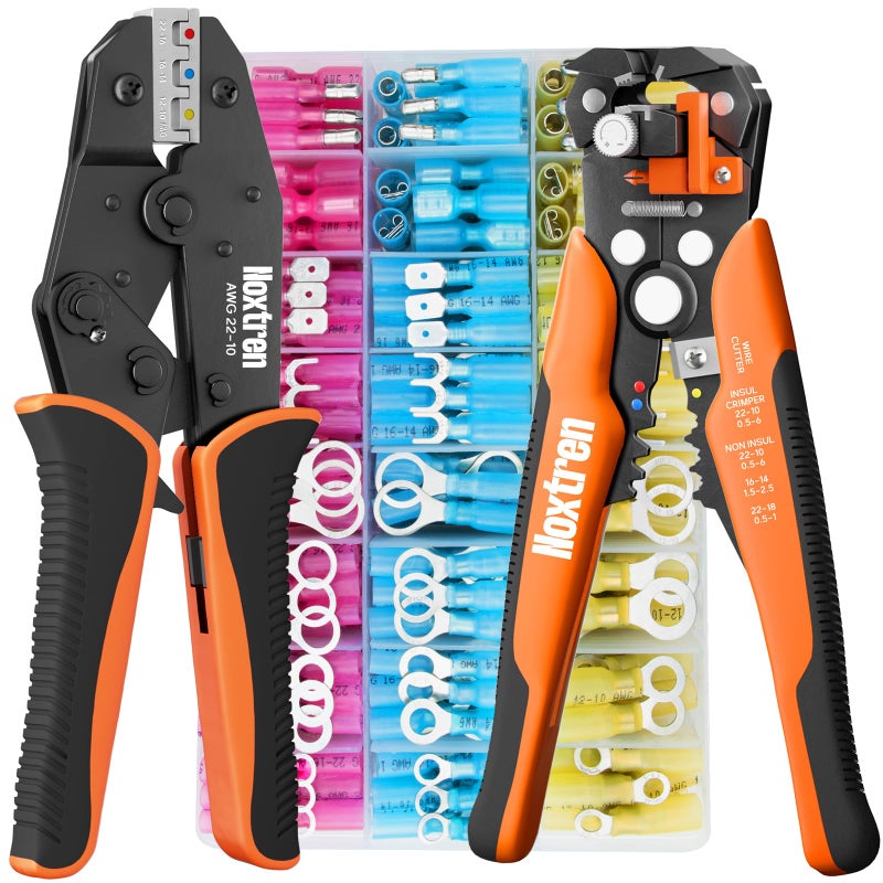 Noxtren Crimping Tool For Heat Shrink Connectors, 310PCS AWG 22-10 Waterproof Automotive Marine Grade Heat Shrink Wire Connectors and Wire Stripper - Image 1