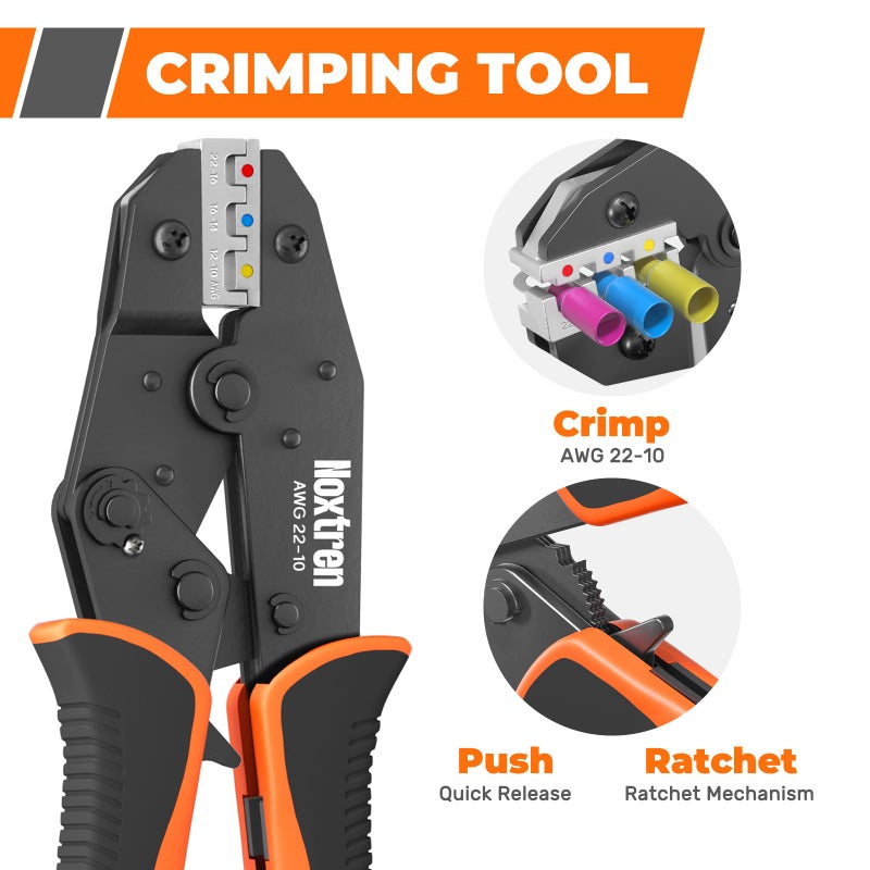 Noxtren Crimping Tool For Heat Shrink Connectors, 310PCS AWG 22-10 Waterproof Automotive Marine Grade Heat Shrink Wire Connectors and Wire Stripper - Image 3
