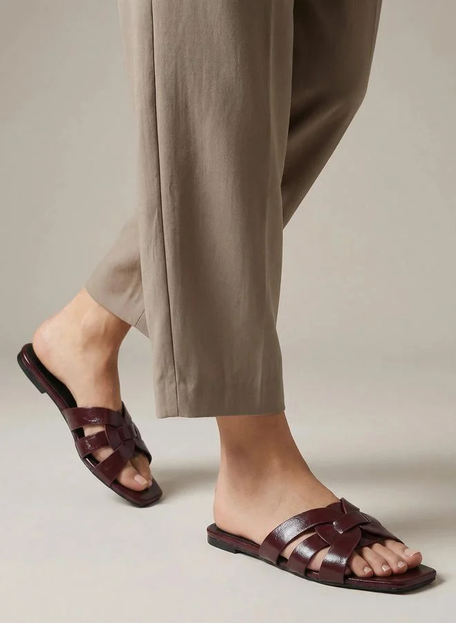 Styli  Burgundy Crisscross Strappy Flat Sandals for Women | Best Price UAE