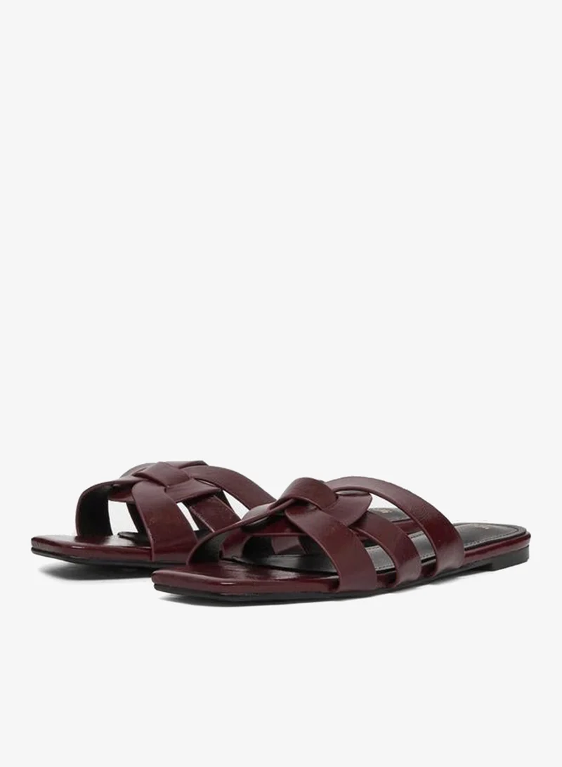 Styli  Burgundy Crisscross Strappy Flat Sandals for Women | Best Price UAE
