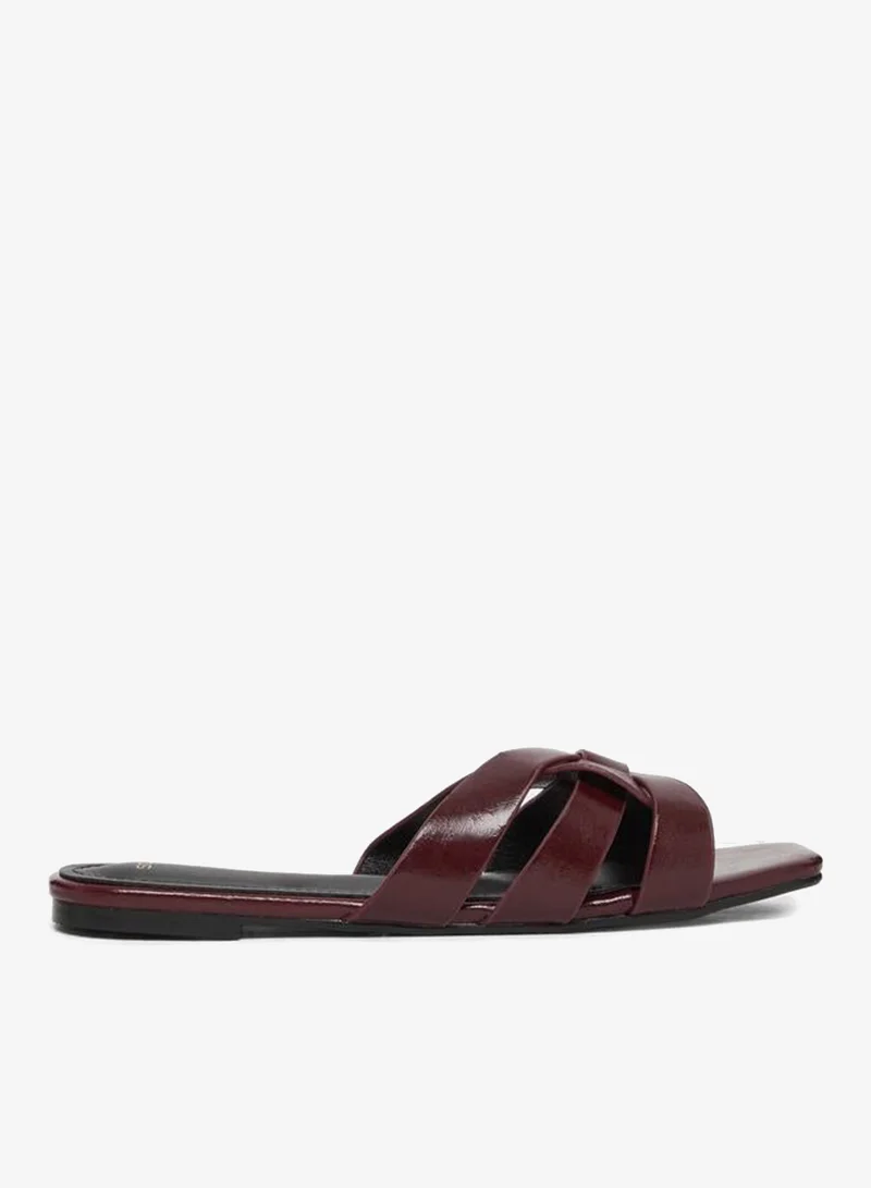 Burgundy Crisscross Strappy Flat Sandals
