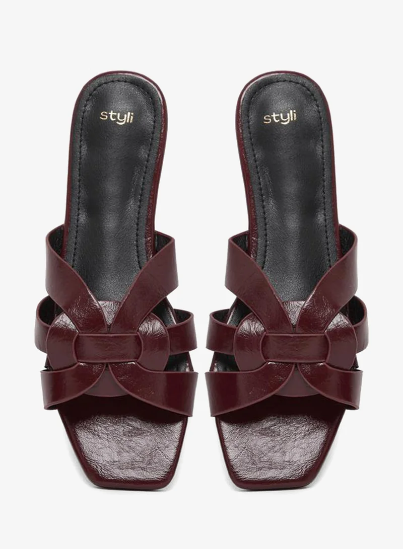Styli  Burgundy Crisscross Strappy Flat Sandals for Women | Best Price UAE
