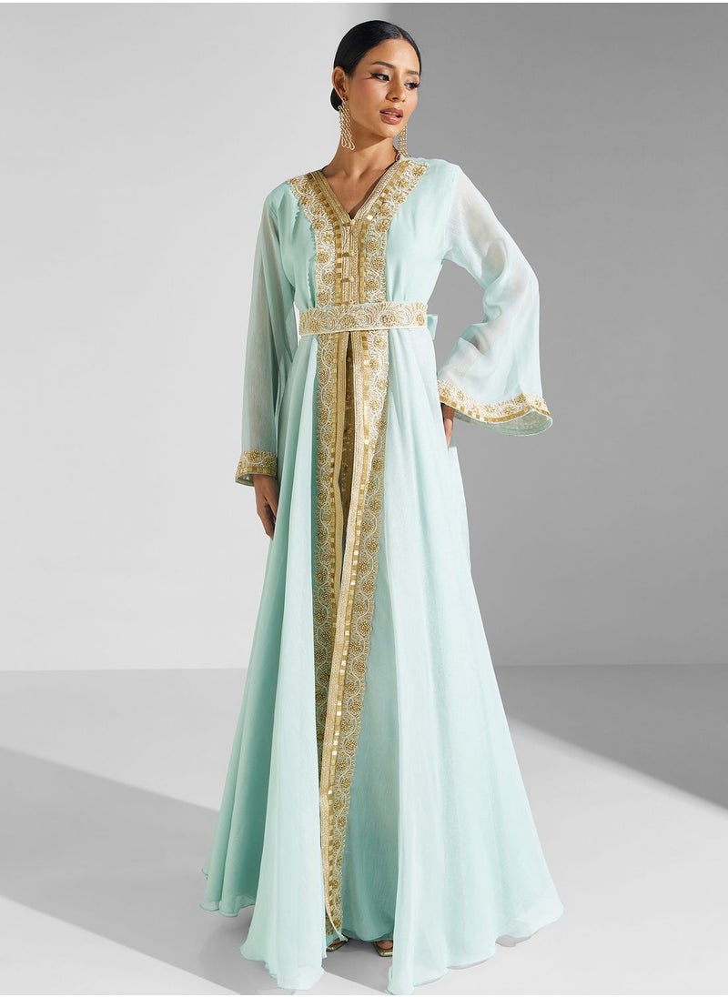 hayas closet - Lace Detail Belted Dress - Image 1